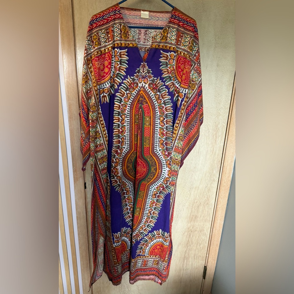 Vintage Vibrant Print house coat long  Dress